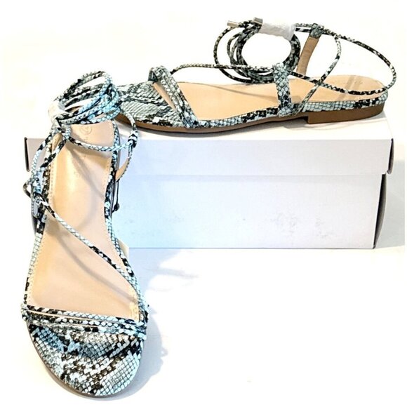The Drop Shoes - Snake-Print Lace-Up Women's Sandals - Blue/Black